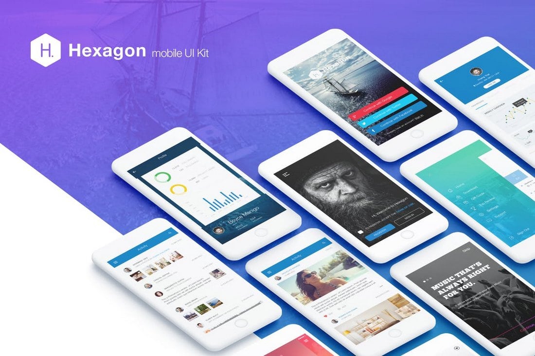 Hexagon – Mobile UI Kit Sketch Templates