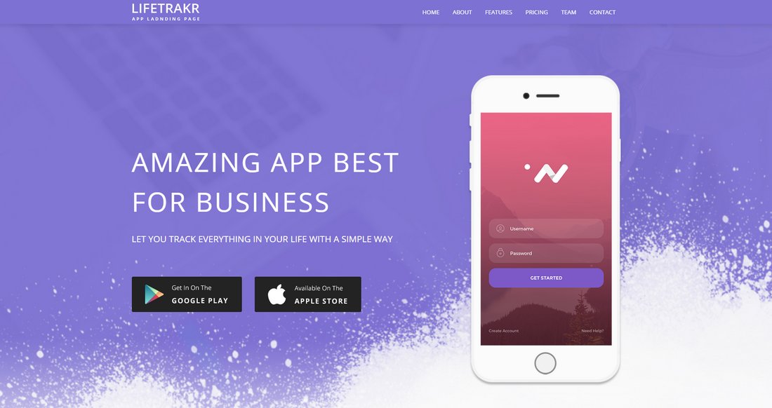 Lifetrackr – Free Responsive Landing Page Template