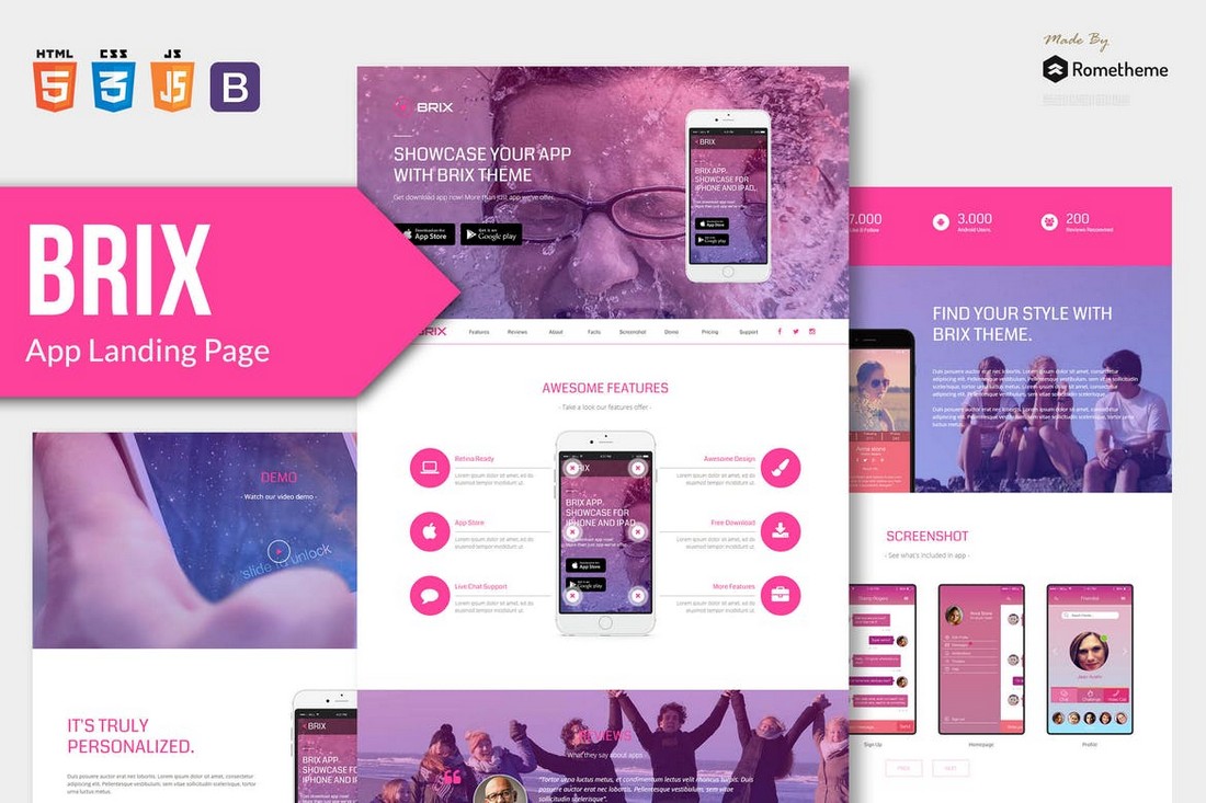 BRIX – Mobile App Landing Page Template